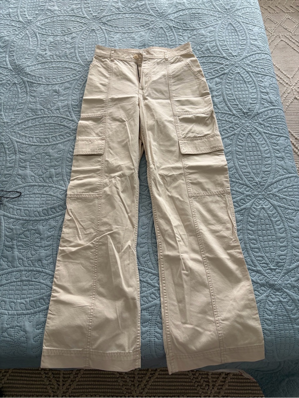 Cream Wide-Leg Cargo Pants